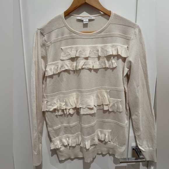 Diane von Furstenberg Benni Ruffled Merino Ivory Pullover Sweater L - Picture 4 of 9